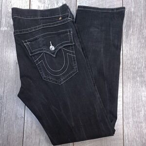 True Religion Jeans Men 36 Black Straight Leg Contrast Stitch Flap Pocket